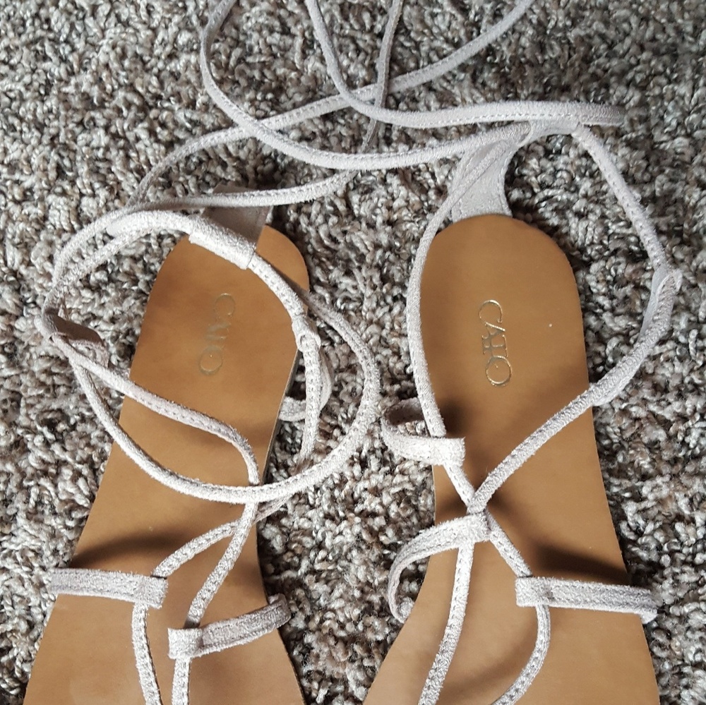 Taupe Lace Up Sandals - Picture 4 of 6